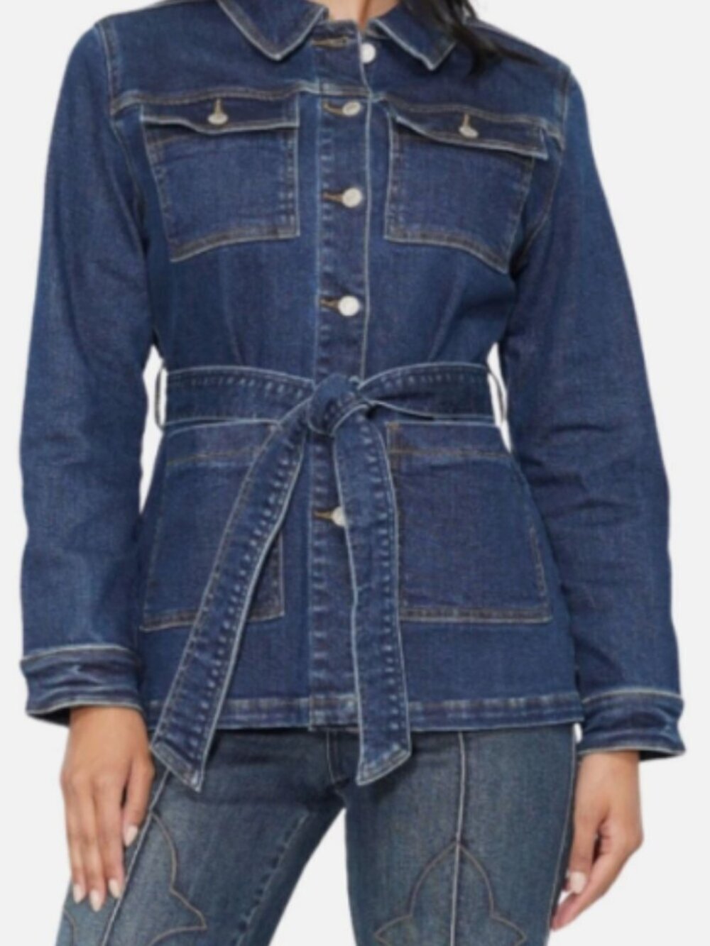 Judy Blue Tied Together Denim Utility Jacket 1XL Belted Stretch Jean Jacket NWOT - Picture 5 of 5